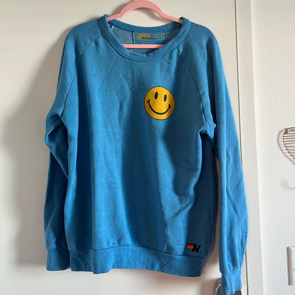 Aviator Nation Blue Smiley Crewneck